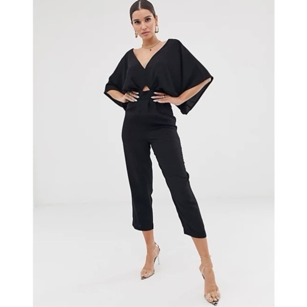 NWT asos black deep v kimono sleeve leg leg jumpsuit